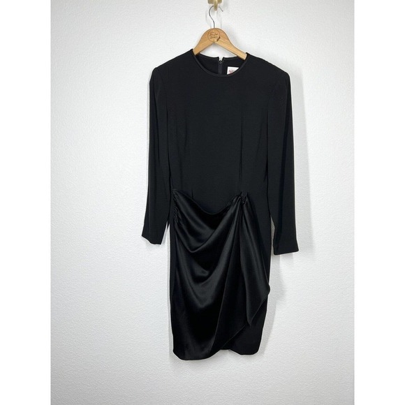 Vintage Albert Nipon Black Cocktail Dress Size 8 Draped Front Sash - Picture 1 of 5